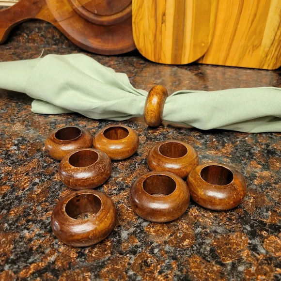Vintage Wood Napkin Holders Wood Set of 8 Bohemian Walnut MCM Mid Century - Picture 1 of 3